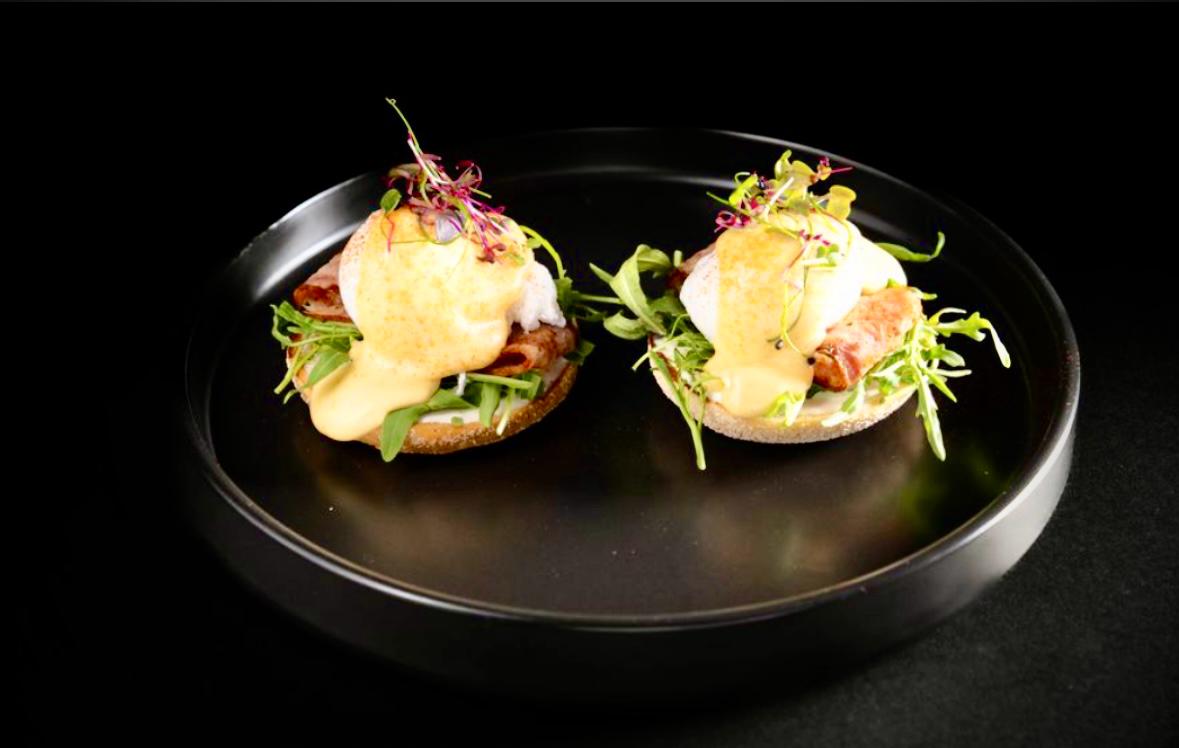 Gourmet eggs Benedict — business aviation catering London Farnborough EGLF