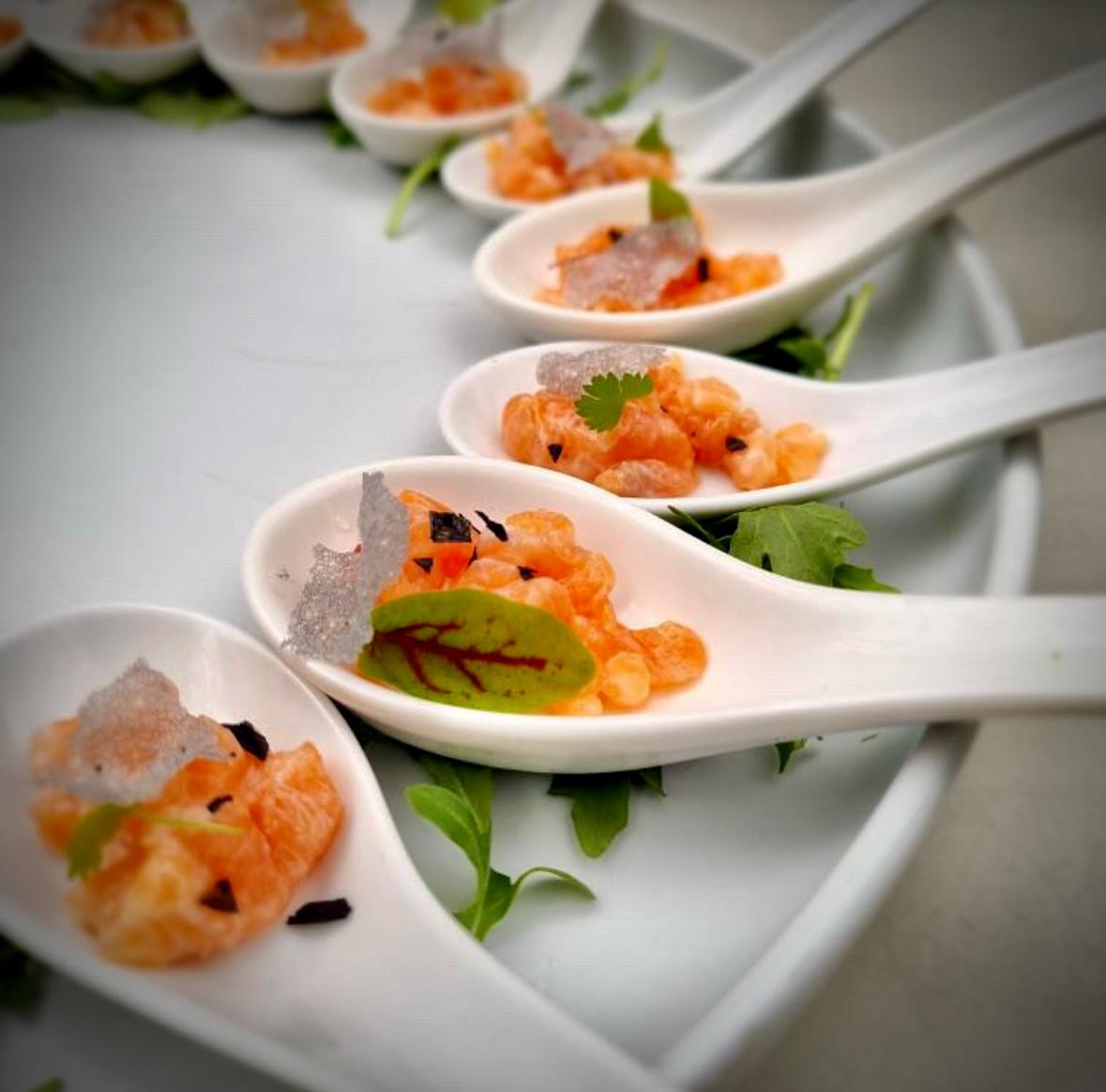 Premium salmon tartare canapés for private jet catering at London Luton Airport EGGW