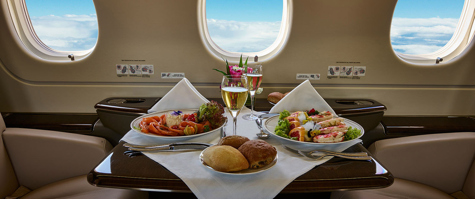 Luxury private jet cabin dining — Sky Concierge inflight catering London Airport