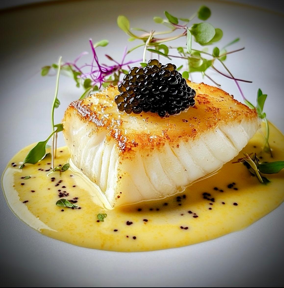 VIP inflight seared cod with caviar served at London Stansted EGSS